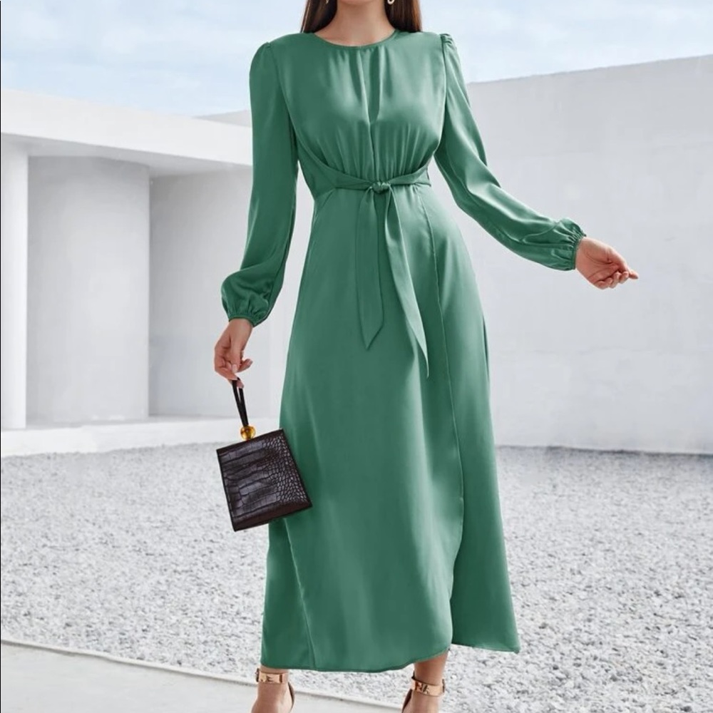 Solid Tie Front Wrap A Line Dress